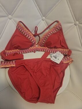 Red Women's Bikini Set with Multicolor Trim